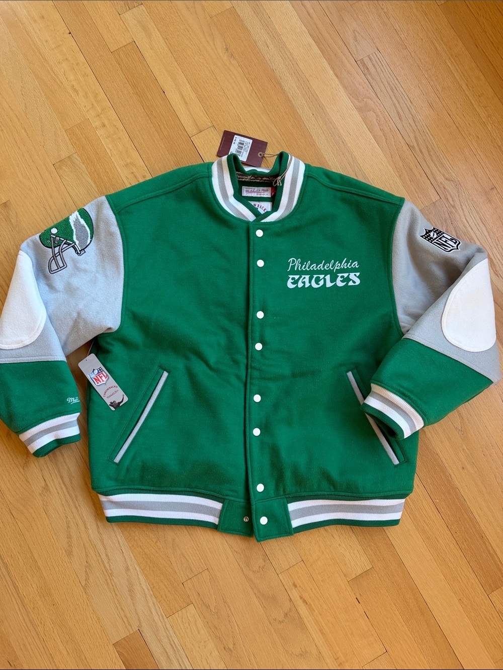 Mitchell & Ness Philadelphia Eagles Green & Gray Varsity Jacket